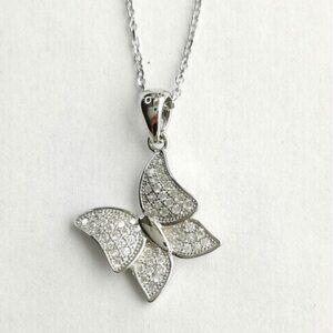 Butterfly pave cz sterling silver pendant necklace 🆕